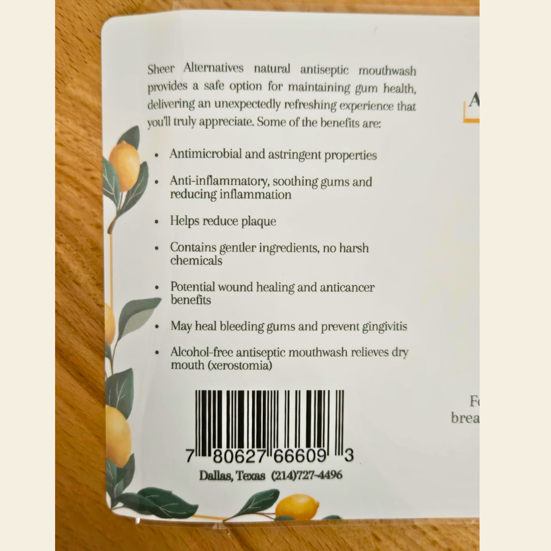 Lemon Oil Mouthwash – 16oz
Fresh, Natural Oral Care by Sheer Alternatives