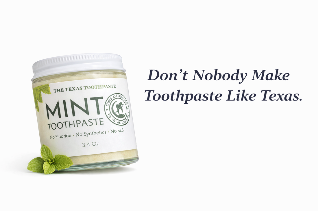 Jar image of the texas toothpaste for gum health and whitening