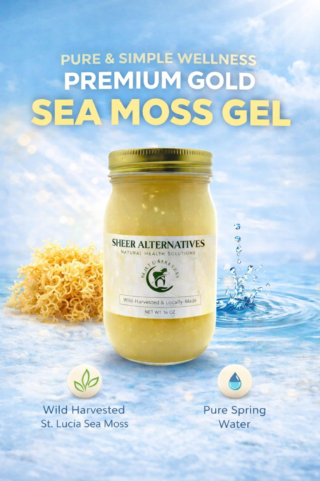 Sheer Alternatives Wild-Harvested St. Lucia Gold Sea Moss Gel — Pure, Sustainable, Mineral-Rich Nutrition