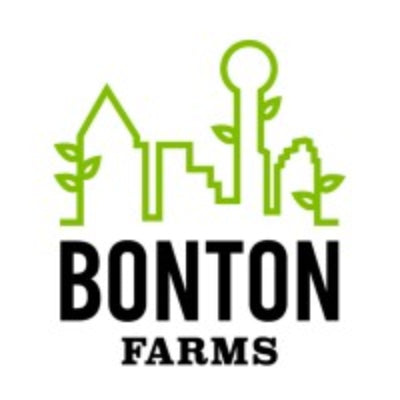 Bonton Farms logo with green leafy design elements on a black background