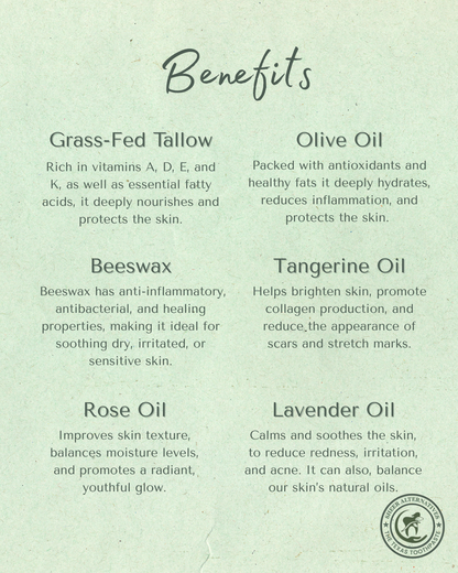 Premium Tangerine Rose Tallow Balm – 3oz | Brightening Natural Moisturizer with Lavender & Beeswax